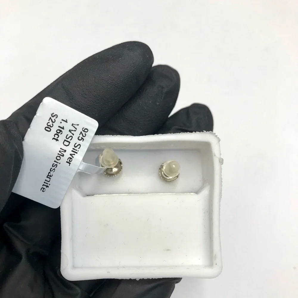 925 Sterling Silver 1.16CT MOISSANITE Halo Stud Screw Back Earrings